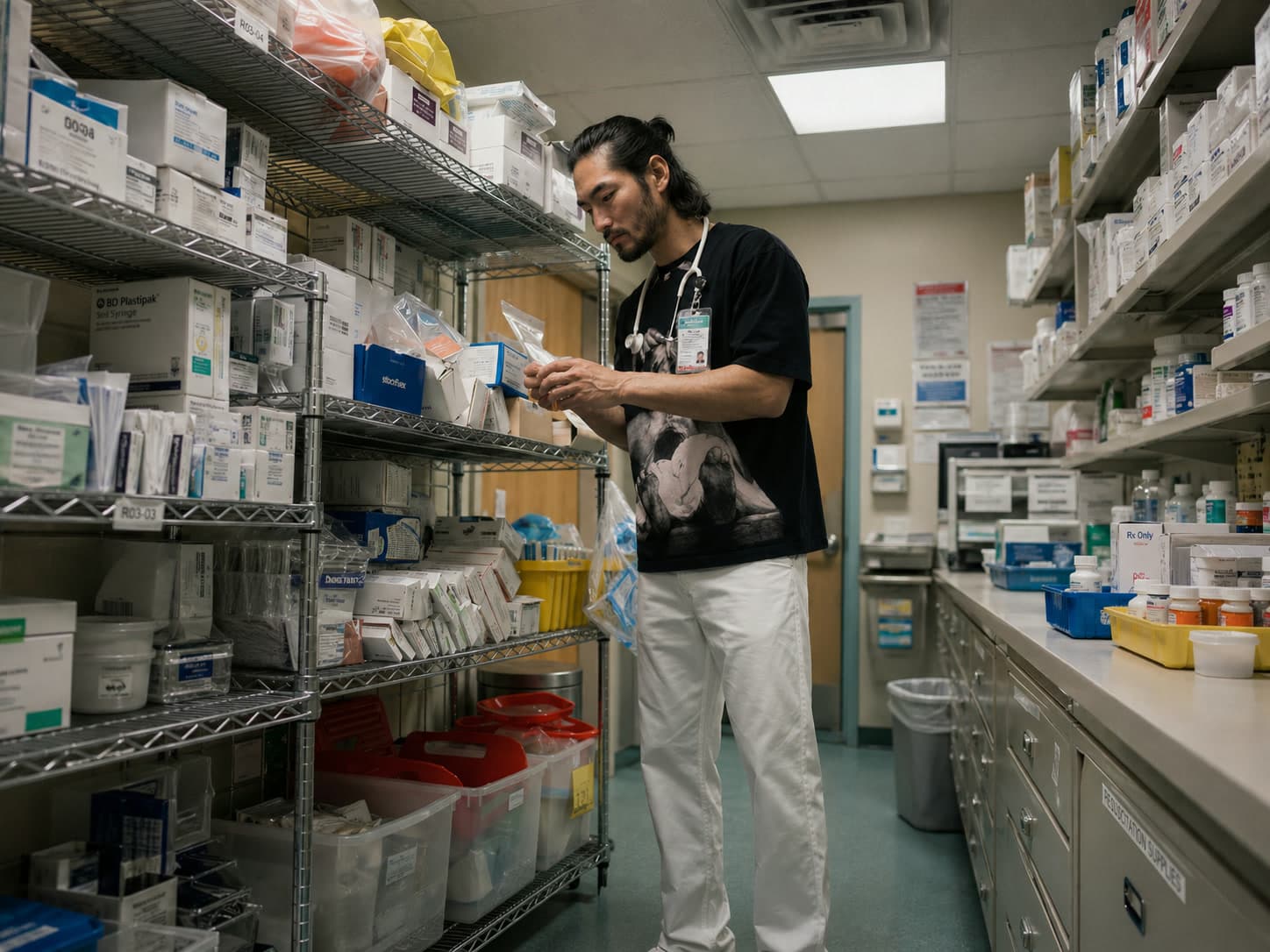 Фармацевт в аптеке за прилавком